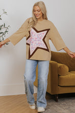 Load image into Gallery viewer, Camel Floral Star Patchwork 3/4 Long Sleeve Top
