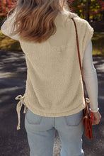 Load image into Gallery viewer, Beige Faux Fur Snap Button Front Knot Side Plush Vest with Pockets
