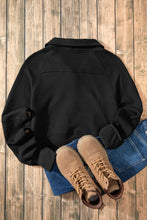 Load image into Gallery viewer, Black Fleece Lined Zip Up Stand Collar Thumbhole Sleeve Sweatshirt
