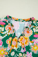 Load image into Gallery viewer, Green Floral Puff Sleeve V Neck Peplum Blouse
