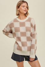 Load image into Gallery viewer, Parchment Checkered Pattern Ribbed Trim Knit Baggy Sweater
