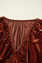 Load image into Gallery viewer, Clay Elastic V Neck Puff Sleeve Short Velvet Dress
