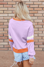 Load image into Gallery viewer, Orchid Bouquet Contrast Rib Knit Patchwork Drop Shoulder V Neck Sweatshirt
