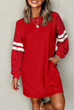 Load image into Gallery viewer, Fiery Red Varsity Contrast Banded Sleeve Shift Sweatshirt Dress
