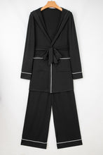 Load image into Gallery viewer, Black Contrast Trim Hooded Lounge Cardigan and Pants Set
