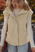 Load image into Gallery viewer, Beige Faux Fur Snap Button Front Knot Side Plush Vest with Pockets
