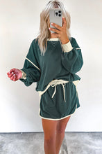 Load image into Gallery viewer, Evergreen Color Contrast Loose Pullover and Lace-up Waist Skort Set
