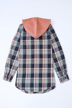 Load image into Gallery viewer, Pink Contrast Hooded Drawstring Plaid Shacket
