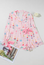 Load image into Gallery viewer, Light Pink Christmas Wine Glass Print Bow Knot Two Piece Pajama Set
