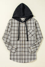 Load image into Gallery viewer, Black Checkered Print Loose Fit Buttoned Hooded Shacket
