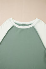 Load image into Gallery viewer, Mint Green Ribbed Colorblock Patchwork Raglan Long Sleeve Top
