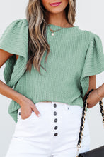 Load image into Gallery viewer, Moonlight Jade Solid Color Textured Flutter Sleeve Top
