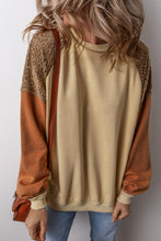 Load image into Gallery viewer, Khaki Lace Patchwork Colorblock Drop Shoulder Sweatshirt
