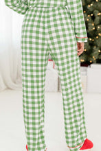 Load image into Gallery viewer, Light Green Christmas Plaid Print Shirt and Pants Pajama Set
