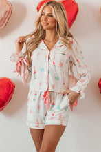 Load image into Gallery viewer, White Christmas Wine Glass Print Bow Knot Two Piece Pajama Set
