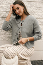 Load image into Gallery viewer, Philippine Gray Ribbed Knit Bow Front Buttoned Cardigan
