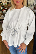 Load image into Gallery viewer, Light Grey Drawstring Waist Tunic Solid Sweatshirt
