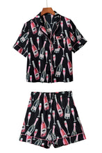 Load image into Gallery viewer, Black Champagne Print Silky Short Sleeve Pajamas Set
