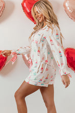 Load image into Gallery viewer, White Christmas Wine Glass Print Bow Knot Two Piece Pajama Set

