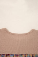 Load image into Gallery viewer, Straw Yellow Waffle Stripe Plaid Patchwork Henley Knit Top
