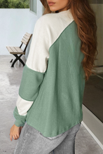 Load image into Gallery viewer, Mint Green Ribbed Colorblock Patchwork Raglan Long Sleeve Top
