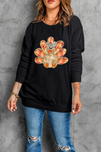 Load image into Gallery viewer, Black Thanksgiving Turkey Graphic Drop Shoulder Sweatshirt
