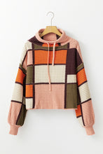 Load image into Gallery viewer, Orange Color Block Waffle Knit Drawstring Mock Neck Sweater
