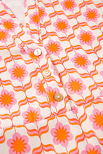 Load image into Gallery viewer, Orange Floral Print Flounce Sleeve Buttoned Front Mini Dress
