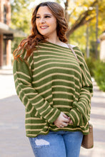 Load image into Gallery viewer, Green Stripe Drop Shoulder Casual Sweater
