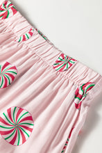 Load image into Gallery viewer, Pink Christmas Candy Contrast Trim Bow Knot Silky 2pcs Pajama Set

