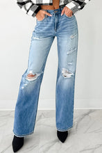 Load image into Gallery viewer, Myosotis Mid Rise Distressed Sneak Peek Straight Leg Jeans
