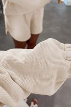 Load image into Gallery viewer, Jet Stream Solid Color Textured Knit Drop Shoulder Pullover Drawstring Shorts Set
