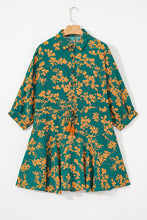 Load image into Gallery viewer, Green Floral Print Drawstring Tunic Flowy Short Dress
