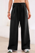 Load image into Gallery viewer, Dearlovers Black Tied Elastic High Waist Pleated Detail Solid Sweatpants
