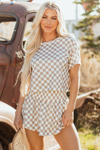 Load image into Gallery viewer, Brown Checkerboard T Shirt and High Waist Skorts 2 Piece Outfit
