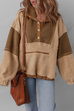 Load image into Gallery viewer, Straw Yellow 2-tone Color Block Patchwork Half Button Sherpa Sweatshirt
