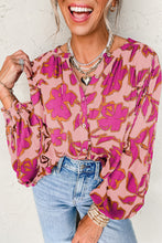 Load image into Gallery viewer, Pink Floral Print Batwing Sleeve Buttoned Loose Fit Shirt
