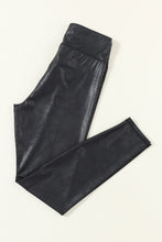 Load image into Gallery viewer, Black Crossed Dip Waist Sleek Leather Leggings
