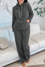 Load image into Gallery viewer, Medium Grey Fuzzy Drawstring Hoodie Lounge Pants 2pcs Set
