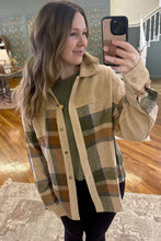 Load image into Gallery viewer, Parchment Retro Plaid Corduroy Patchwork Shacket
