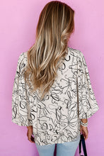Load image into Gallery viewer, Beige Abstract Print Balloon Sleeve Crew Neck Blouse
