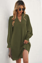 Load image into Gallery viewer, Green Split V Neck Ruffled Sleeves Shirt Dress
