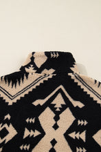 Load image into Gallery viewer, Black Plus Size Western Aztec Pattern Half Button Collared Plush Sweatshirt
