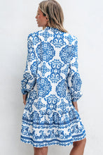 Load image into Gallery viewer, Sky Blue Tribal Print Button Up Notch Neck Loose Mini Dress
