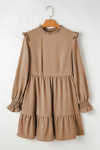 Load image into Gallery viewer, Light French Beige Frilled Collar Ruffled Shoulder Tiered Dress
