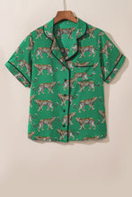 Load image into Gallery viewer, Green Cheetah Print Short Sleeve Shirt and Pants Pajama Set
