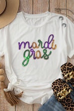 Load image into Gallery viewer, White Sequin mardi gras Graphic T Shirt
