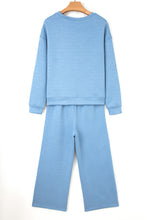 Load image into Gallery viewer, Beau Blue Floral Patchwork Drop Shoulder Pullover and Sweatpants Lounge Set
