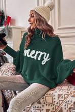 Load image into Gallery viewer, Blackish Green Merry Letter Embroidered High Neck Sweater
