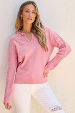 Load image into Gallery viewer, Peach Blossom Flower Detail Knitted Notched Neck Sweater
